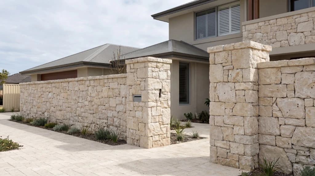 Natural stone facade and wall at a contemporary home
